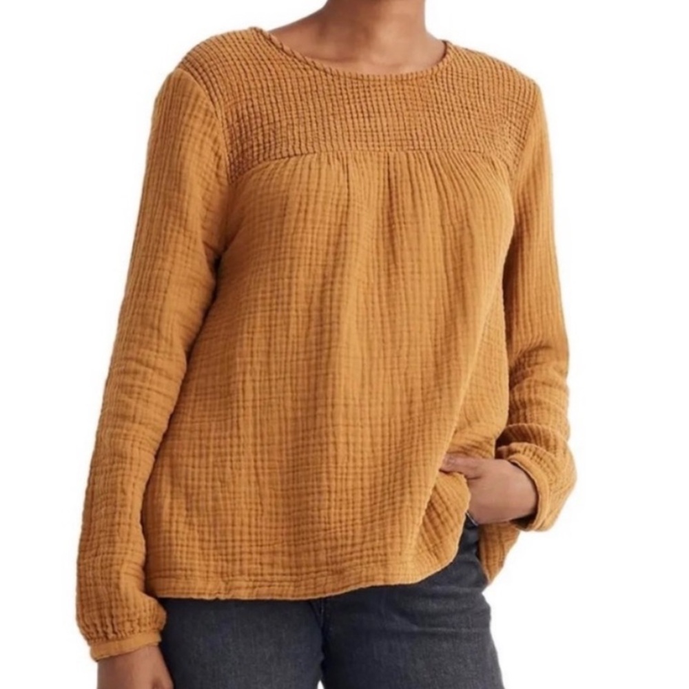100% cotton Madewell Mustard Textured Long Sleeve Top Small Muslin